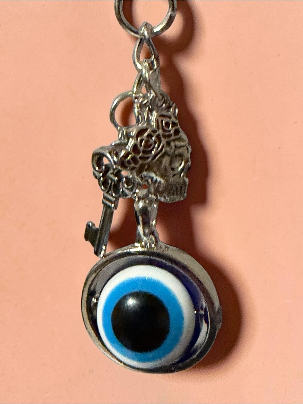 Gothic Style Evil Eye Bag Charm/Keychain with Skull and Key